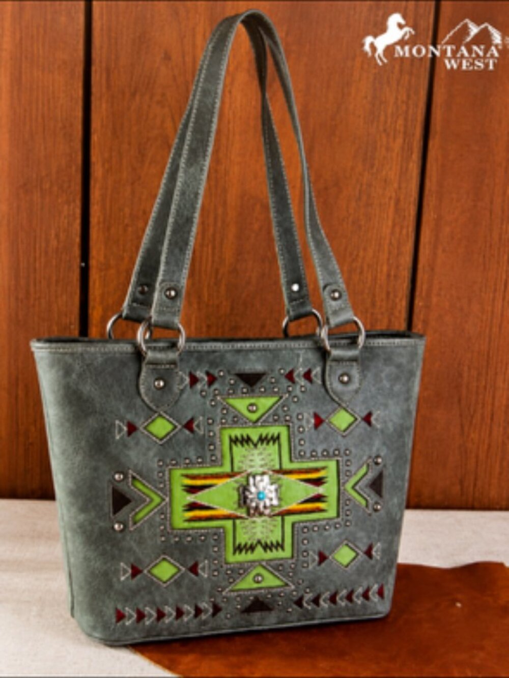 Montana West Concealed Carry Buckle Aztec Tote-Green NWT